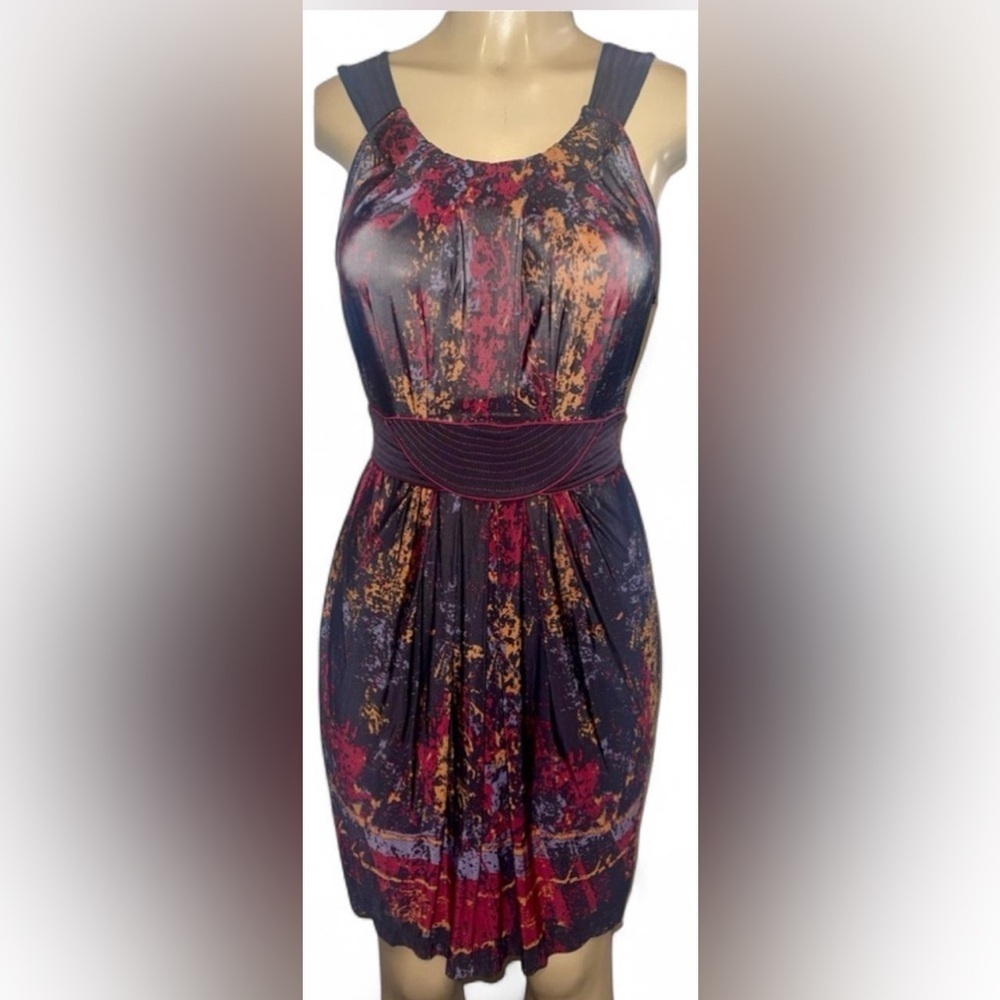 BCBGMAXAZRIA Abstract Multicolor Sleeveless Pleated Dress NWOT M